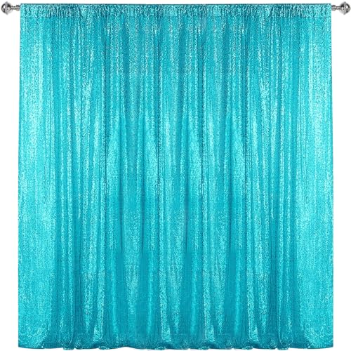 Sugargirl Turquoise Sequin Backdrop Curtain 7FTx7FT Glitter Turquoise Background Drapes Sparkle Photography Backdrop for Party Wedding Birthday Wall Decoration(1 Panel)