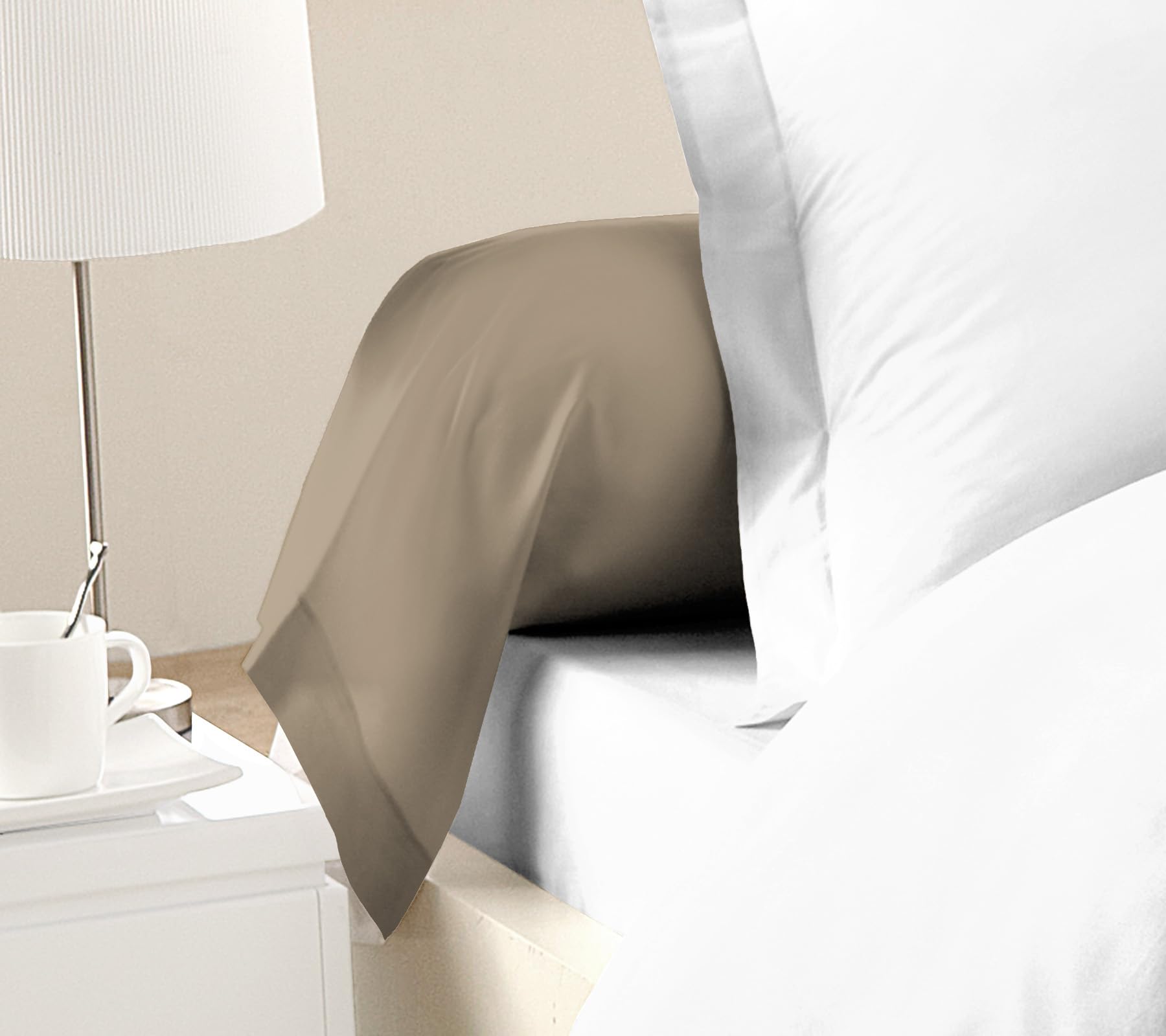 Taies de traversin 85x185 cm 100% Coton, Lot de 2, Beige foncé, Douces, résistantes et Respirantes, Home Linge Passion