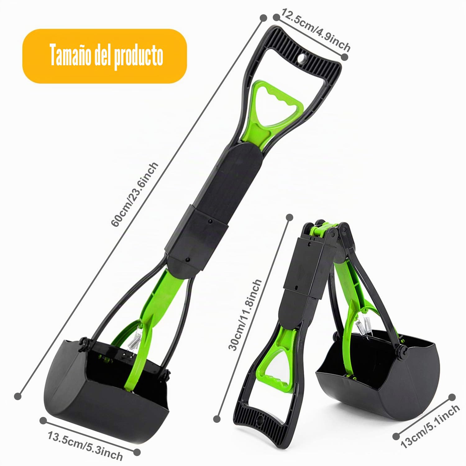Recogedor de Dientes de Mango Largo para Mascotas, Plegable, 60,96 cm, portátil, sólido dentado, para Limpieza de Arenas, Utensilios de Limpieza para Gatos y Perros al Aire Libre/Interior (Verde)