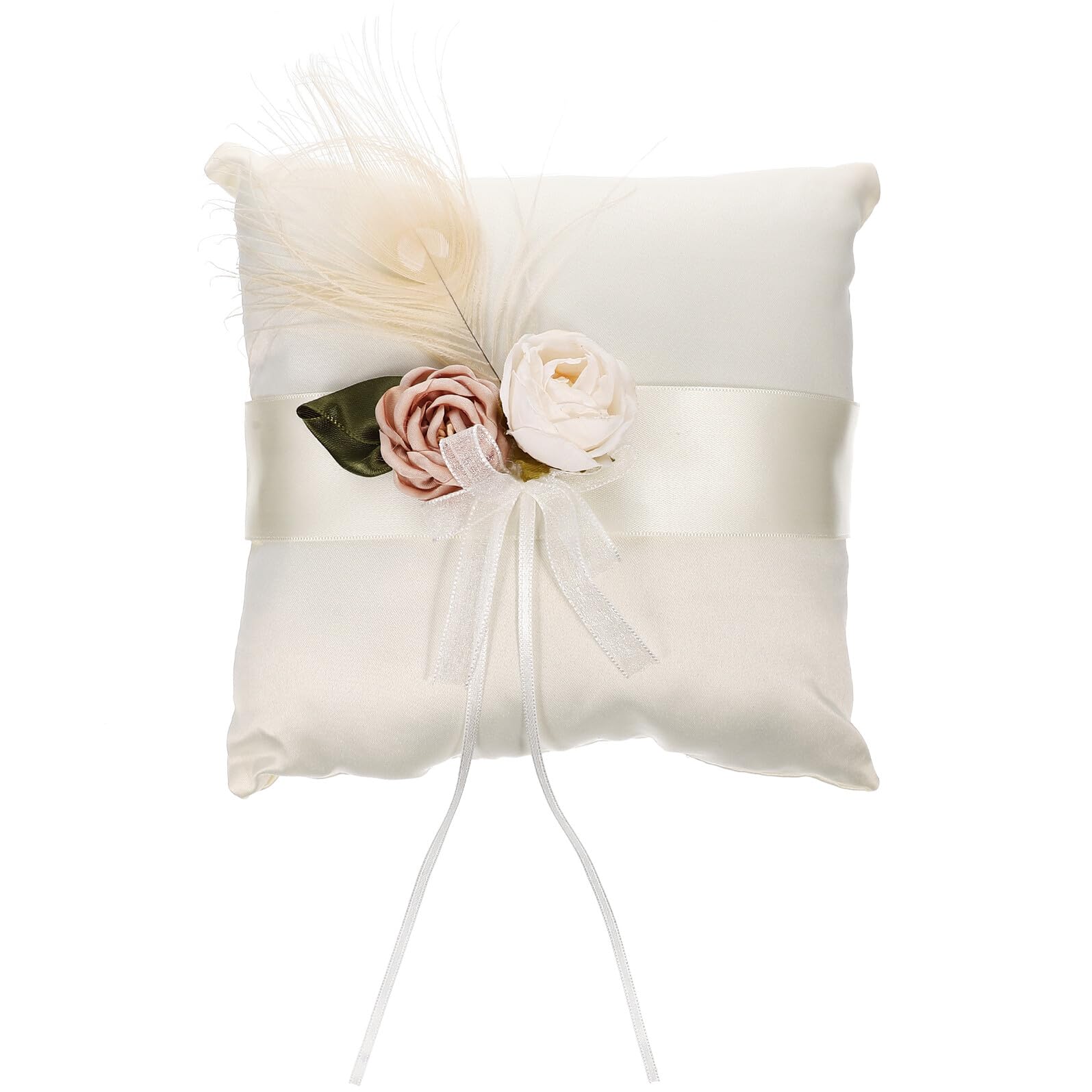 Alianzas de boda cojín de satén blanco con flores y soporte para anillos de fiesta
