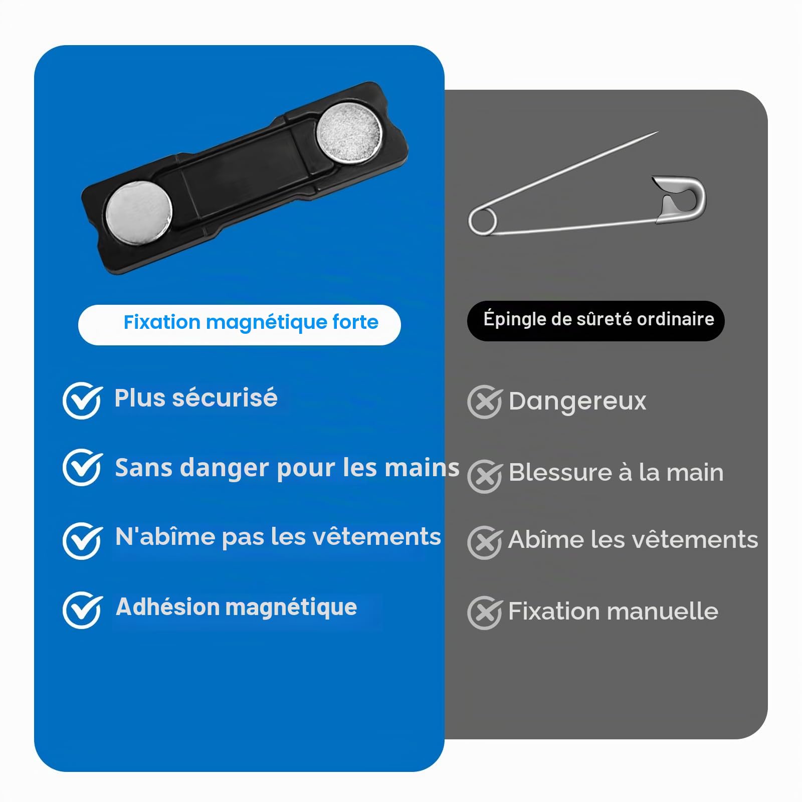 Lot de 10 badges nominatifs magnétiques pour vêtements - En aluminium - Avec double aimant puissant - Avec fente en papier - Environ 72 x 35 mm - Argenté