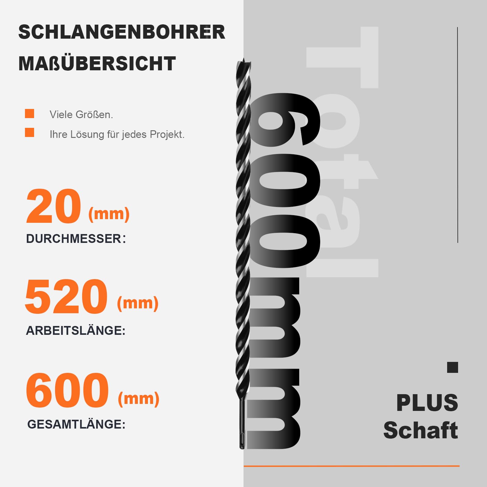 Schlangenbohrer 20x600mm Sds Plus Holzbohrer für Weichholz, Hartholz mit Zentrierspitze