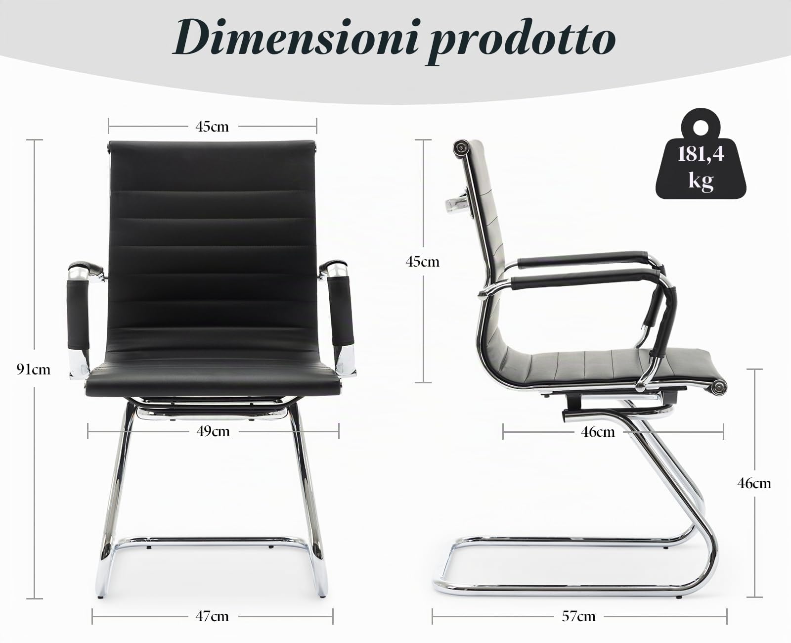 chairus Set 2 Sedie Ufficio in Ecopelle Sedia Reception per Sala Riunioni Sedie Ufficio senza Ruote Sedia Cantilever con Braccioli Sedie per Ospiti Visitatori per Conferenza/Sala d'attesa, Nero