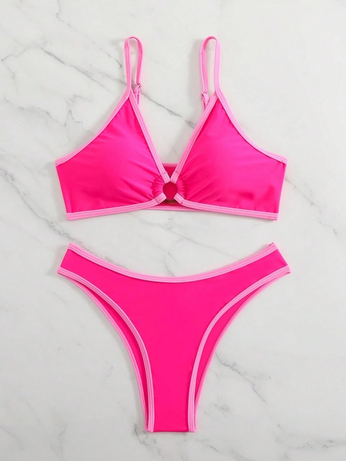 Fanuerg Women's Triangle Bikini Sets Circle Ring Linked Two Piece Swimsuit Color Block Cheeky Bathing Suits - Image 4