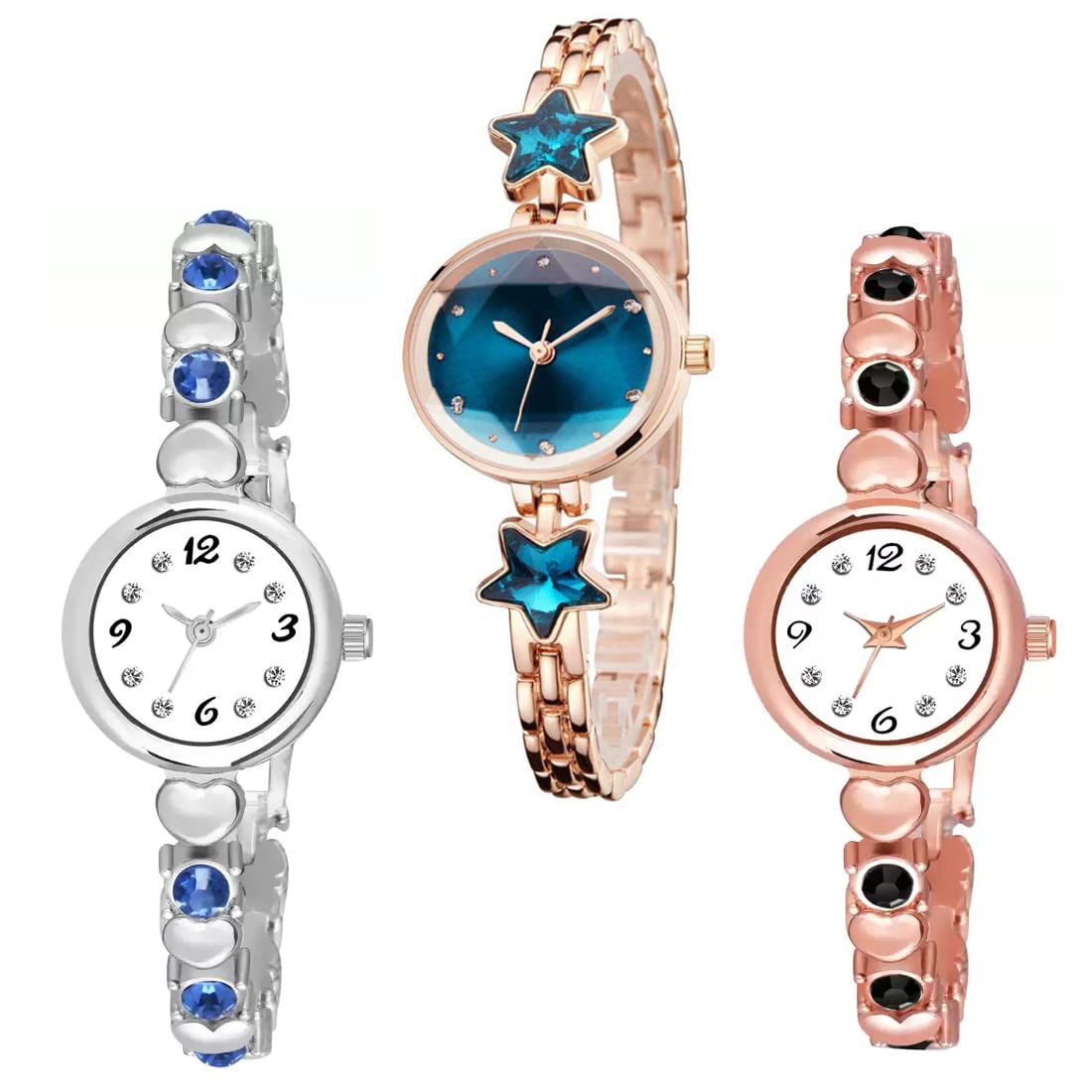 GOLDENIZE FASHION New Analogue Branded Analogue Multicolor Dial Diamond Watch with Gift Bracelet for Women or Girls and Watch for Girl or Women (Combo Pack of 3) (B0B9NBPP95) Amazon Price History, Amazon Price Tracker