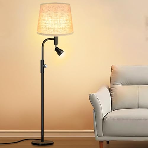 Floor Lamp with Reading Light,3 Modes Tall Lamp with Beige Lampshade for Living Room,Warm Light Standing Lamp for Bedroom,Office,Study Room(Bulbs Included)