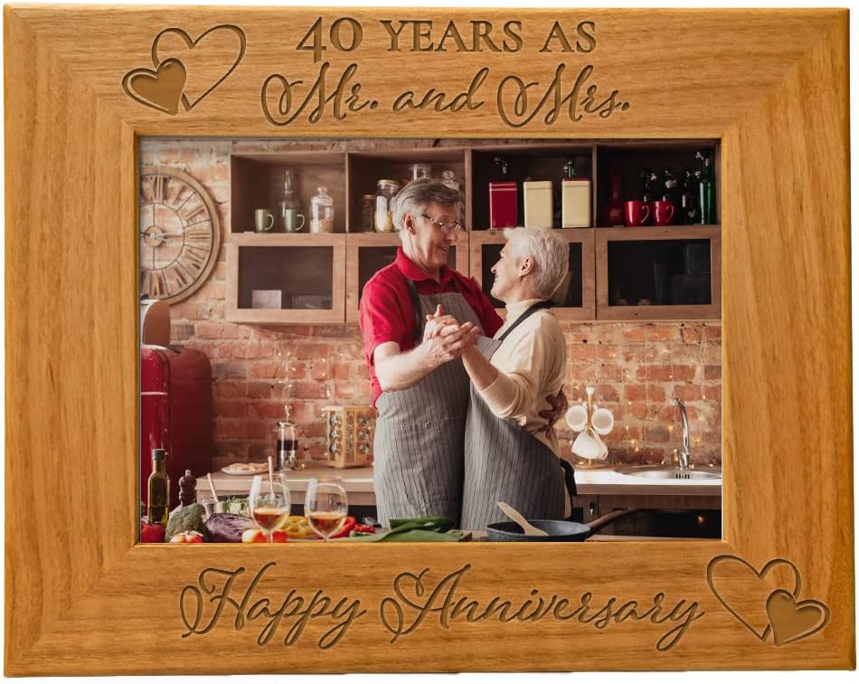 Our 40th Wedding Anniversary Picture Frame - 40 Years as Mr. and Mrs. Marriage | Engraved Natural Wood Photo Frame | Tabletop or Hanging Wedding Picture Frame | Fits a 5x7 Horizontal Portrait