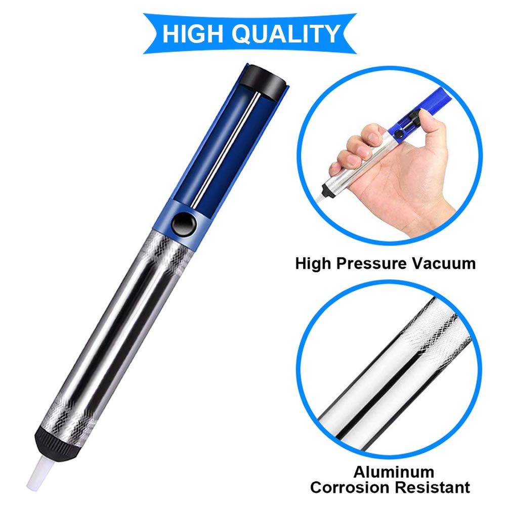 Solder Sucker Dissaldatura Pompa per vuoto Strumento per la rimozione della saldatura Accessori con stoppino dissaldante, 2 pezzi di ugello di ricambio, 2 pezzi di tubo resistente al calore