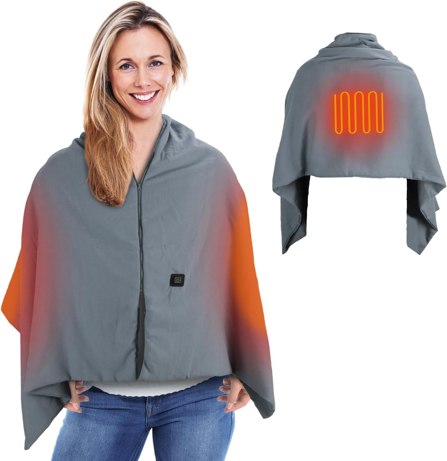 71x24In Heated Shawl,Wearable Cordless USB Heated Blanket Electric Throw Wrap Indoor Outdoor with Zipper 3 Heating Levels Machine Washable for Outdoor Home Office