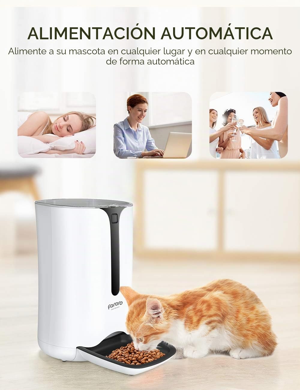 Faroro 7L Comedero Automático para Gatos, Dispensador Comida para Gatos y Perros con Temporizador hasta 5 Comidas por Día, Control de Porciones, Pantalla LCD, Grabación de Voz de 10s