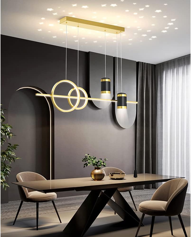 Modern Pendant Light LED Dining Room Chandeliers Dimmable Dining Table Hanging Lamp 100cm 60W Creative Starry Sky Pendant Lamp LED Hanging Light for Home Bedroom Office Bar Study Room (Gold)