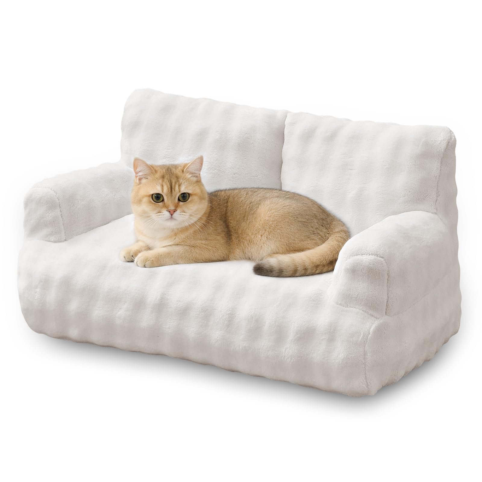 Yaning Cat Couch Bed, Cute Soft Pet Sofa for Indoor Cats Kittens Puppies with Removable Washable Cover, 26"x15", Cream White