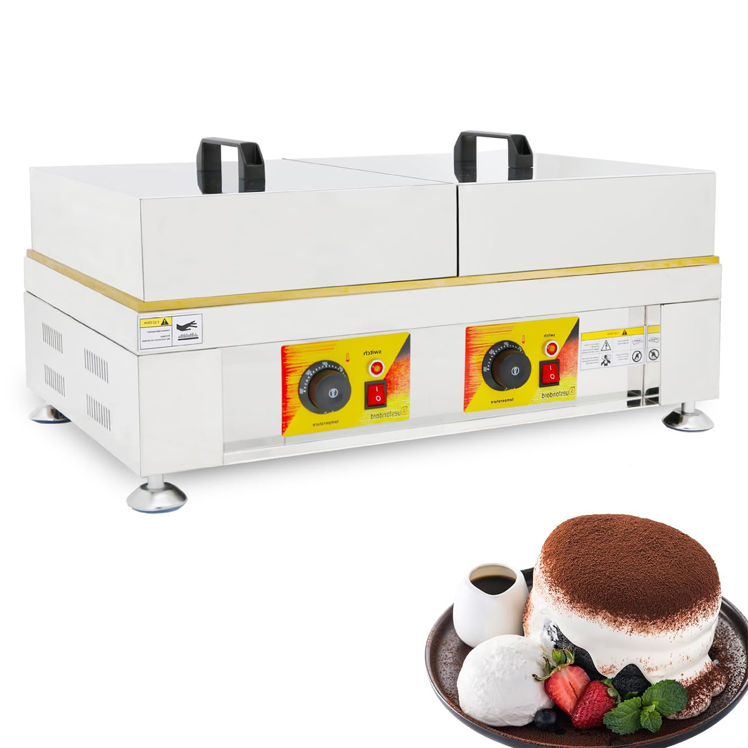 KJZQXYX Fluffy Soufflé Pancake Maker, 2.4 KW Electric Soufflé Machine, with Stainless Steel Lid,cake Baking Equipment, for Restaurant Bakery