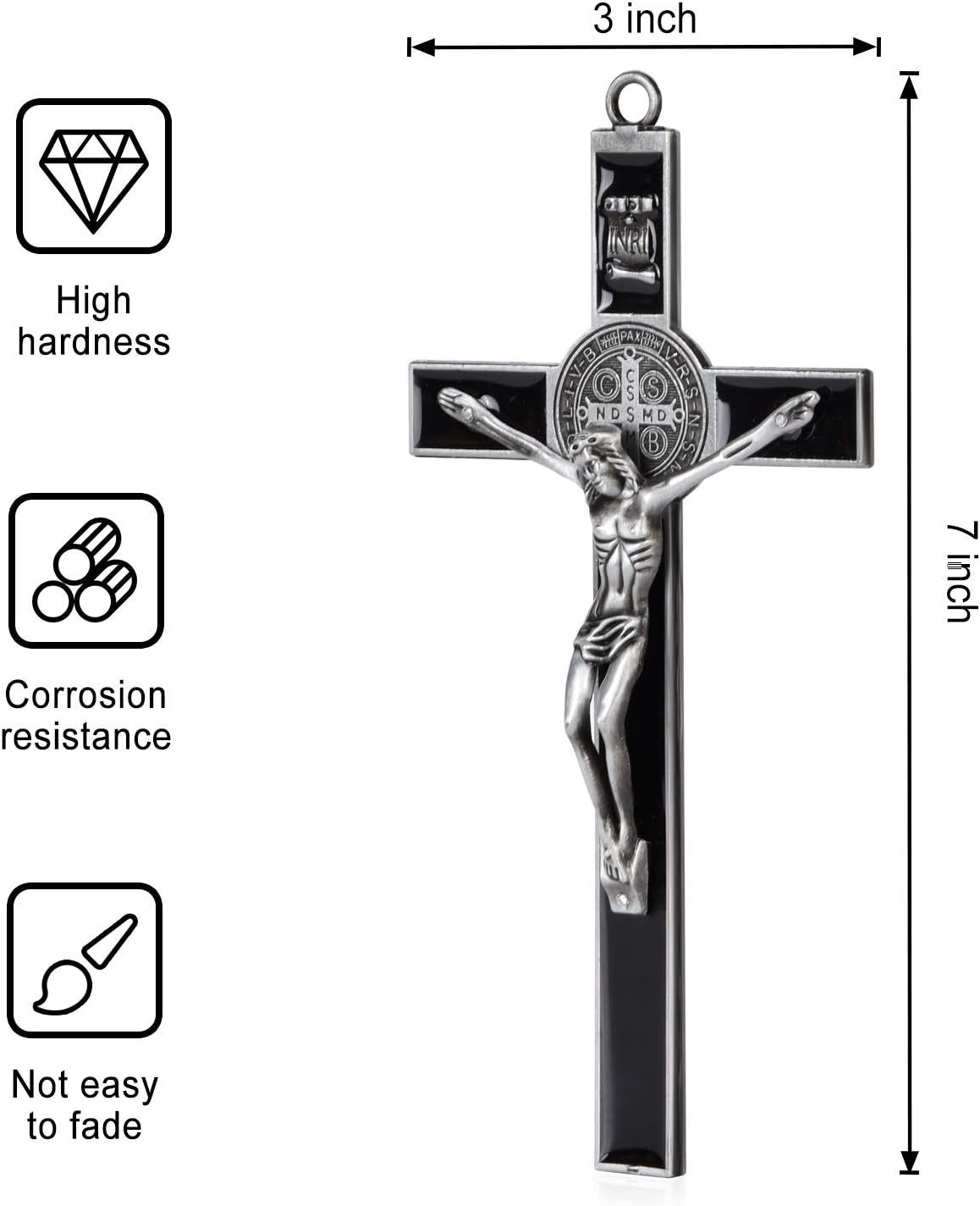 Wellcho Black Enamel Crucifix Wall Cross -Saint Benedict Metal Wall Art-7 Inch Cross Give Blessing and The Spiritual Sacred:Faith Gift for your Acquaintances