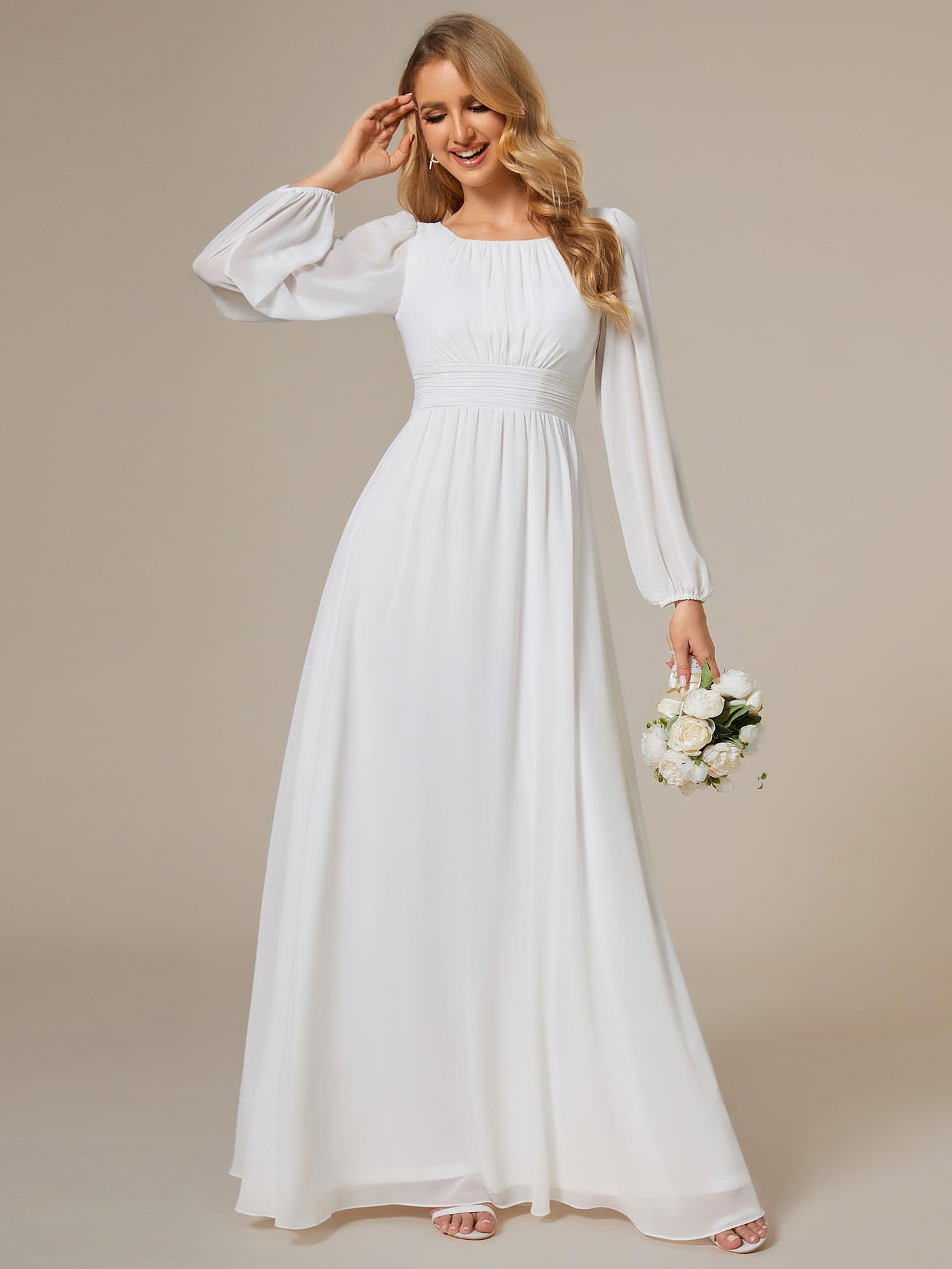 Ever-Pretty Damen Ballkleider Lange Ärmel Chiffon Rundkragen Ärmellos Elegant ES0106B