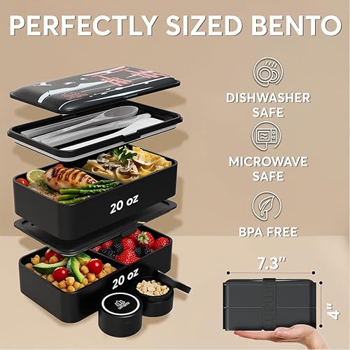 Miniatura 5 de Umami - Lonchera bento con utensilios para adultos, lonchera grande de 40oz, lonchera todo en uno para comidas preparadas, a prueba de fugas, para
