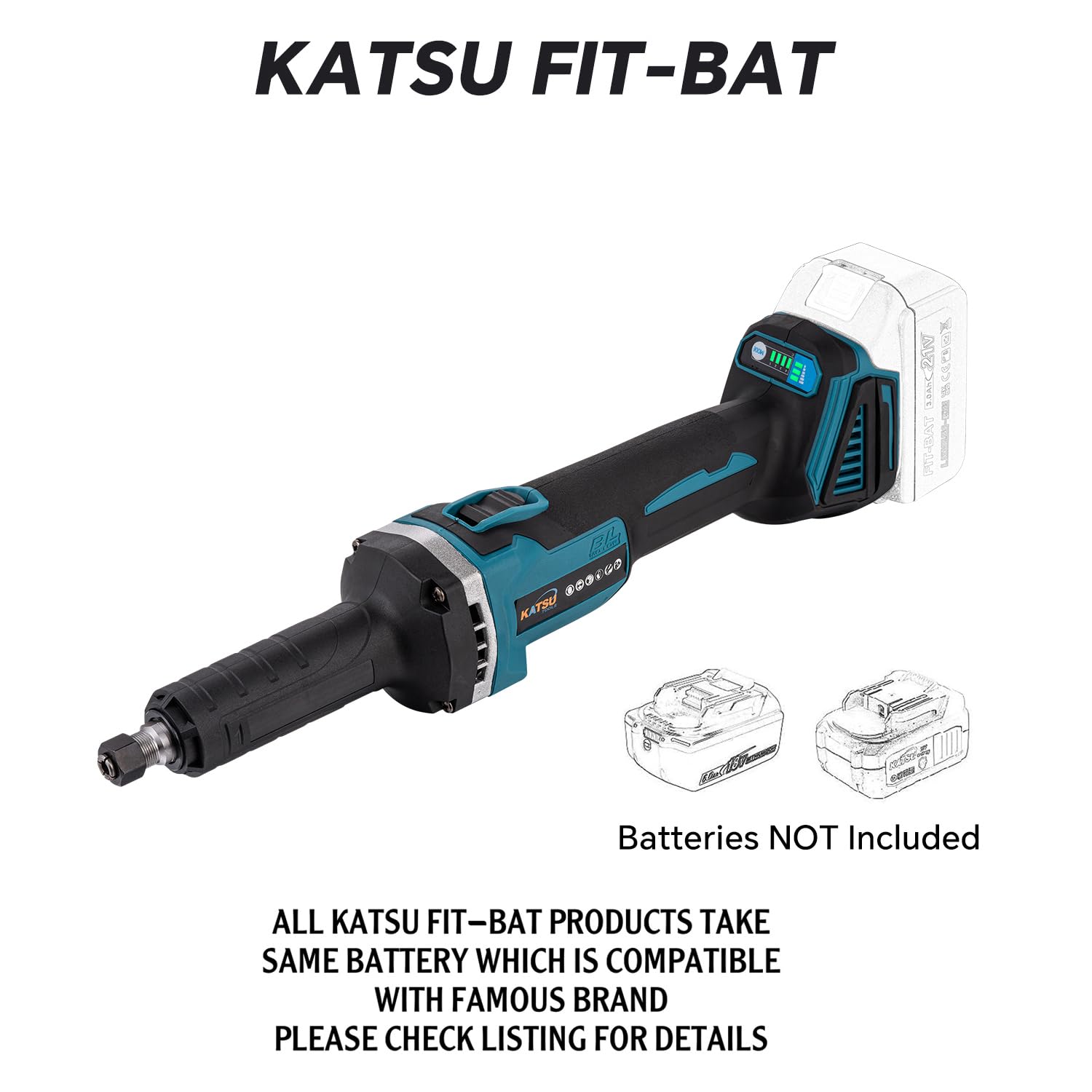 KATSU FIT-BAT 21V Brushless Smerigliatrice Assiale Smerigliatrice Dritta a Batteria con 6mm Mandrino e 4 Velocità Variabili, senza Batteria 102319