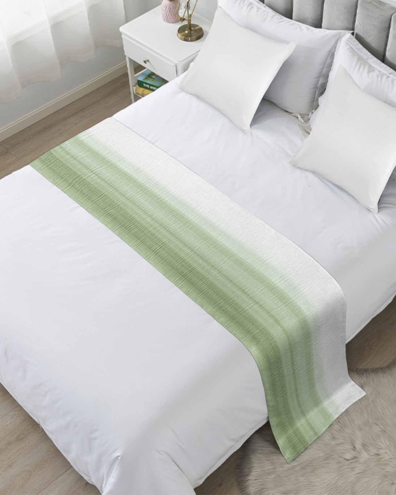 Twin Bed Runner Abstract Gradient Sage Green Line Bedding Runner Scarves Decorative Bed Scarf, Modern Minimalist Style Soft Bedding Scarf for Bedroom Hotel Wedding 71x20in