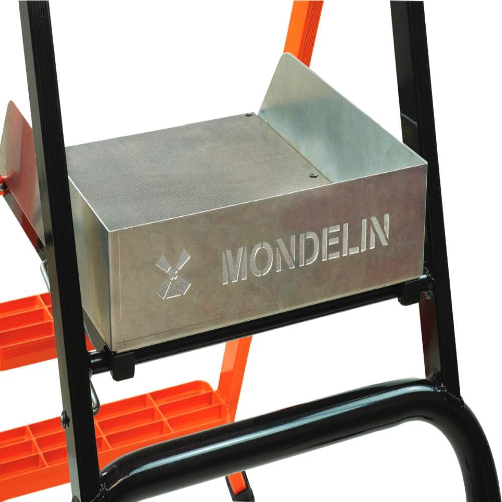Mondelin - Escabeau sécurisé PIRL Gardia 110 cm avec portillons automatiques - Plateforme 50x45 cm - Revêtement Anti-dérapant - Roues sur Ressort facilite Le déplacement - Marches moulées en alu