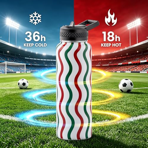 Image of RAYMYLO 2026 Soccer Biggest Event Edition Insulated Water Bottle 40 oz, Nation Flag Design, Best Souvenir & Gift for World Soccer Lover, Vacuum Stainless Steel (Cold for 36Hrs), Leak Proof & Non-BPA