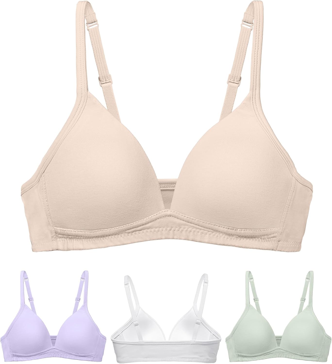 SALIA GIRL Soft Cotton Teen Bras with Pull-On Design, Lightly Padding Girls Training Bra 10-16 with Stable Support, Wireless