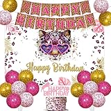 kreat4joy Cheetah Print Birthday Decorations Girl, Cheetah Happy Birthday Decorations Backdrop Banner Cake Topper, Cheetah Print Balloons Leopard for Safari Jungle Animal Cheetah Supplies
