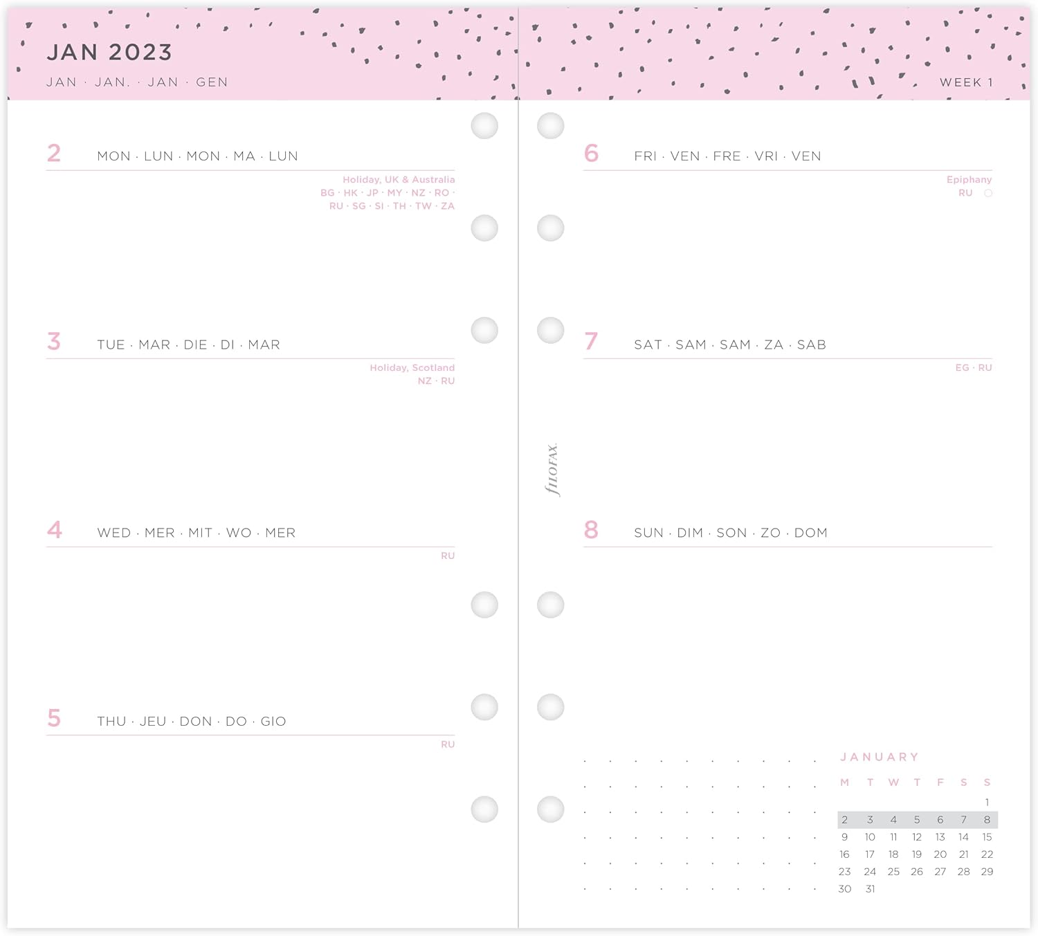 Filofax Personal Confetti Week to View Diary - 2023, White (23-68491)