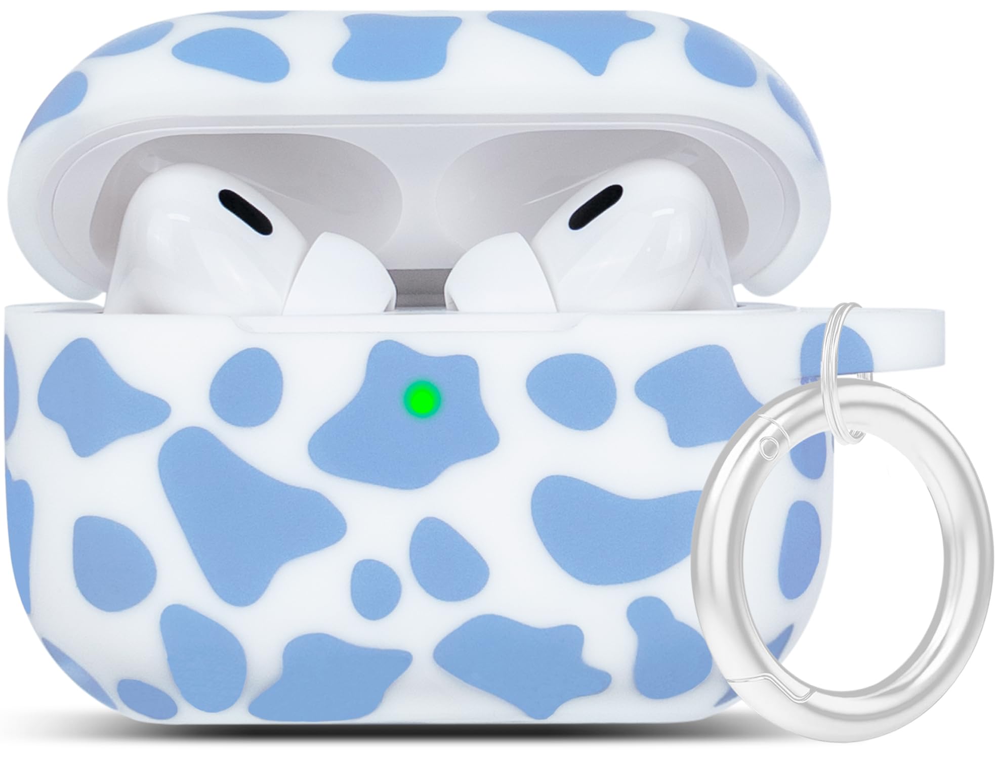 YOMPLOW Cow AirPods Pro 2 Case - Soft Silicone Cover with Keychain - Blue Cow