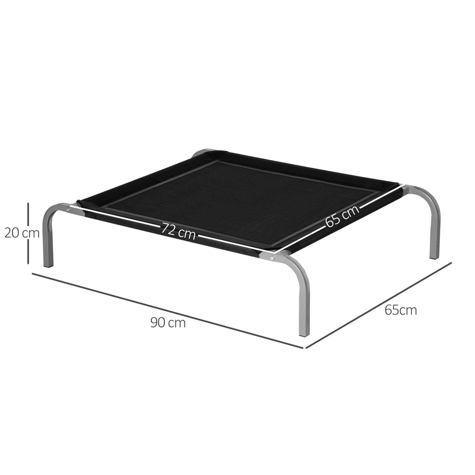 PawHut Lettino per Cani da Interno ed Esterno, Cuccia Estiva Brandina per Cani, Tessuto Traspirante Nero, 90x65x20 cm