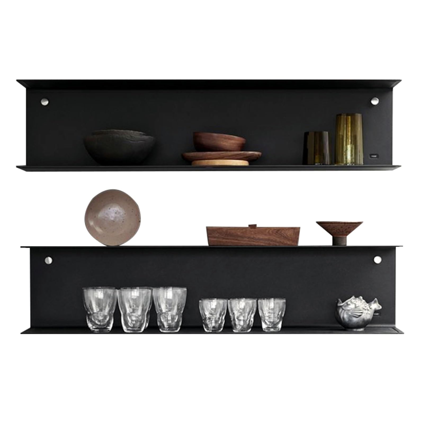 YUANCHUTOP Wall-Mounted Metal Shelves for Home Decor, Set of 2 Black U-Shaped Storage Racks for Kitchen & Living Room, Perfect for nizing Books & Items (100x15x20cm)