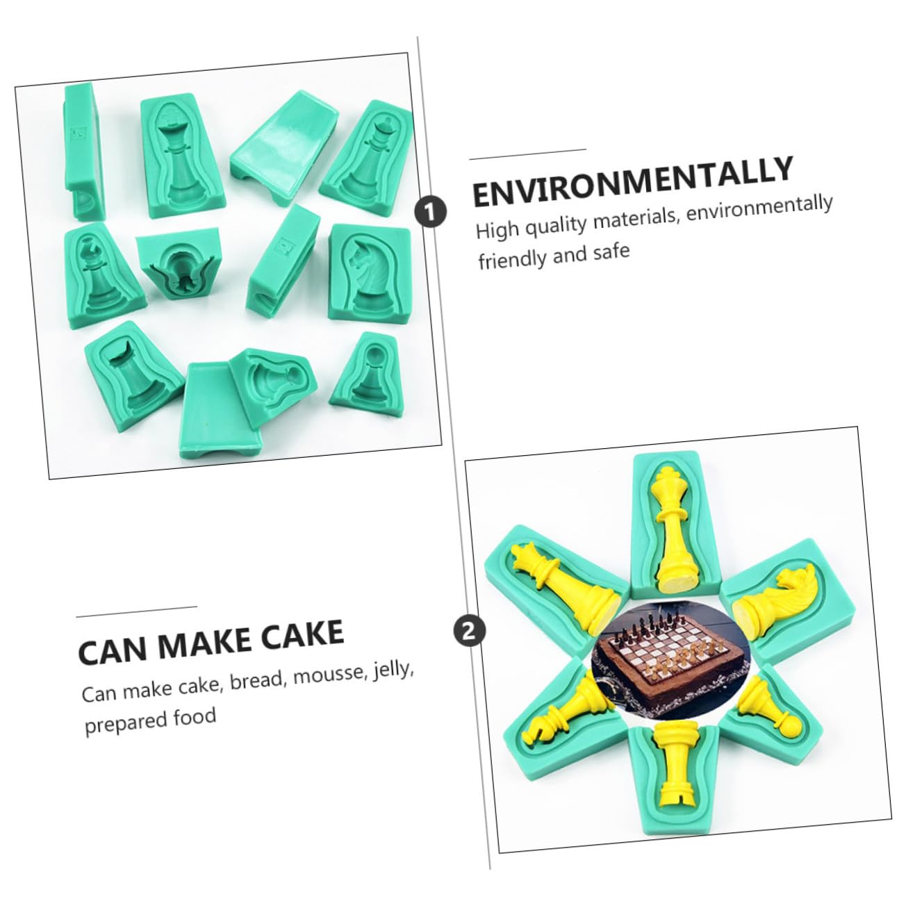 Molde de Silicona 3d de Ajedrez Verde 12 Piezas para Chocolate | Silicona, Acabado Antiadherente, DIY Baking, Creativo E Innovador, Seguro