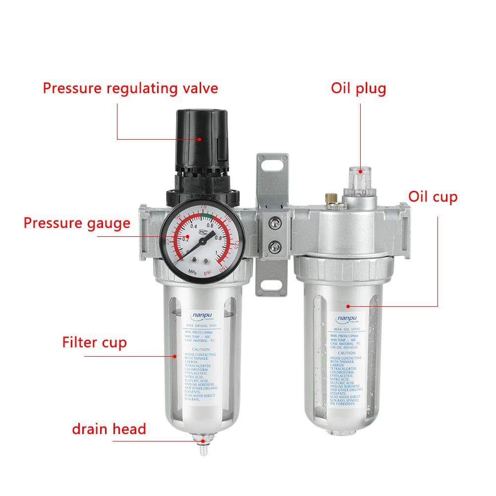 Estink Filtro Regulador de Aire Comprimido, Separador de Agua y Aceite con Manómetro, 1,27 cm