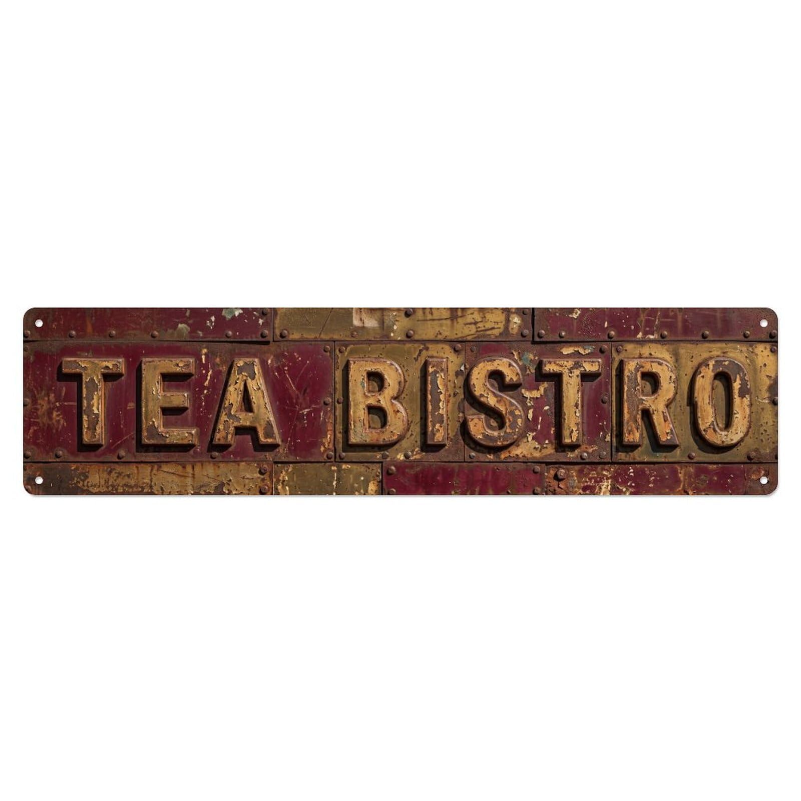 Tea Bistro Retro Wall Metal Tin Skinny Sign Plaque Wall Decor for Cafe, Club Bar, Office, Home Garden Metal Poster 4x16Inch
