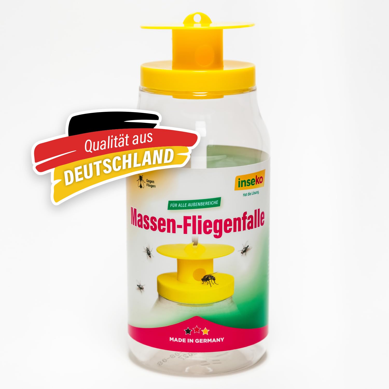 inseko 1x Massen-Fliegenfalle mit Lockstoff – Fliegenfalle für Garten, Terrasse & Außenbereich – effektive Fliegenabwehr - Made in Germany