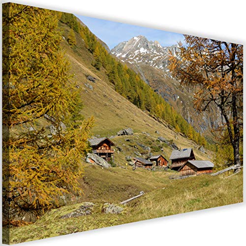 Tableau village de montagne multicolore pour grand salon lumineux 100x70