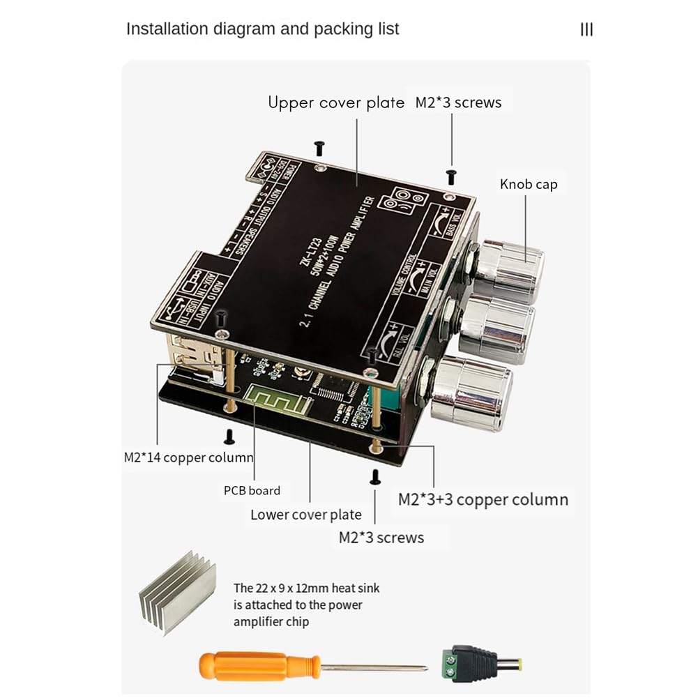 Bloepum -LT23 5.1Bluetooth Power Amplifier Board 50W 2.1Channel Amplifier Board with Short Circuit Protection Fit for Sound Box