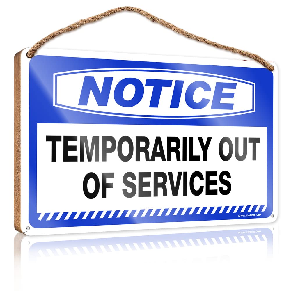 FZFN Front Porch Decor Farmhouse Notice Temporarily Out Of Services Wooden Sign Our Home Signs For Home Decor Hanging Decor Outdoo(15X28CM)
