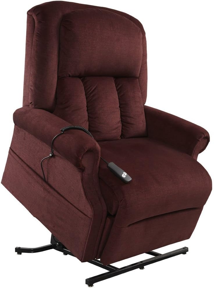 Mega Motion Easy Comfort Superior 3 Position Heavy Duty Big Lift Chair 500 lb Capacity Chaise Lounge Recliner - Bordeaux Red Fabric - White Glove Inside Delivery and Setup