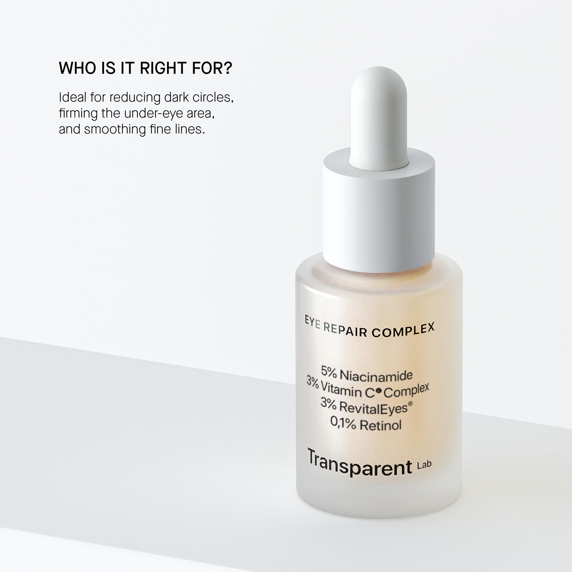 Transparent Lab Eye Repair Complex Eye Contour 15ml – Anti-aging and Moisturizing Night Serum, Reduces Dark Circles, Hydrates and Stimulates Collagen for a Rested and Firm Look