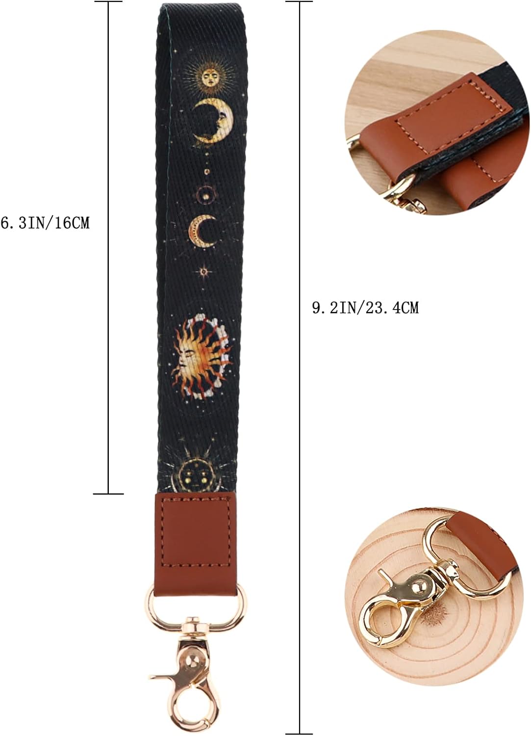 Cool Black Wrist Lanyard for Keys Wallet Goth Short Key Chain Lanyard Small Keychain Wristlet Lanyard Strap Moon Sun Car Keys Lanyard for Men Women - Image 5