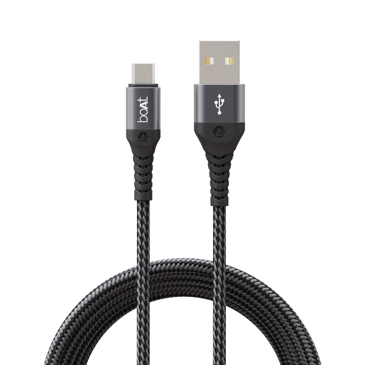 Boat Micro USB 550 Stress Resistant, Tangle-Free, Sturdy Cable with 3A Fast Charging & 480Mbps Data Transmission, 10000+ Bends Lifespan and Extended for Smartphone (Mercurial Black, 1.5M Length)