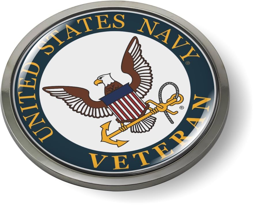 Image of Veteran U.S. Navy Eagle Anchor Color CAR Emblem Badge Chrome Metal Bezel | Officially Licensed US Navy Product, 3D Domed, Sticker, made by BestLicensePlateFrames