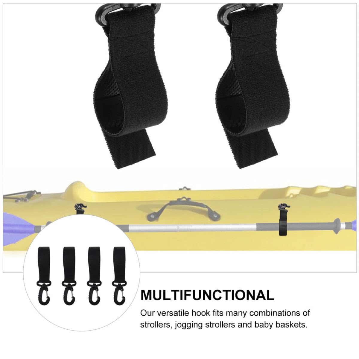 Milisten 4 Pairs Black 360° Rotation Multi-Function Stroller Hooks for Strollers, Pram Hanging Hooks Strong Clip for Diaper Bags and Shopping Accessories