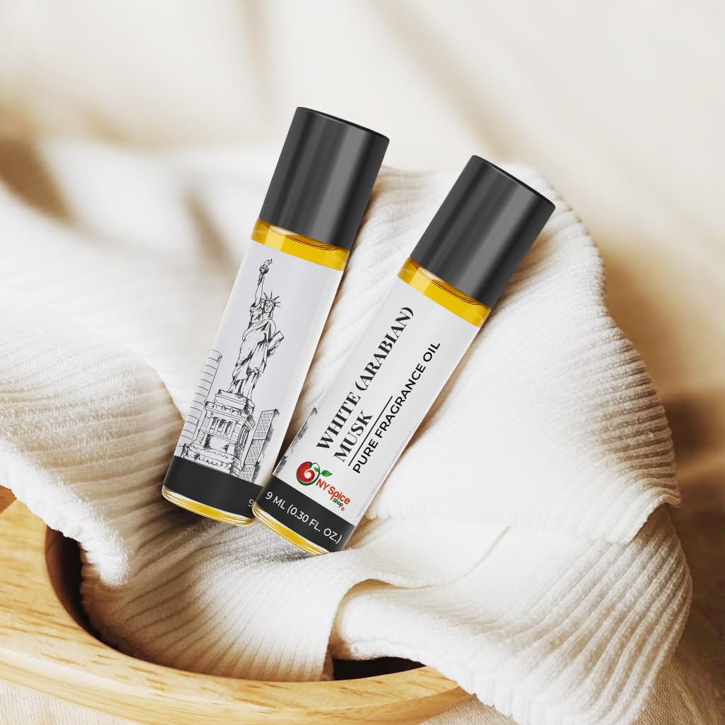 NY Spice Shop White Arabian Musk – Pack of 5 Smooth Aromatic Notes & Oil Based Perfume Blend – Natural Scent Essence with Refreshing Aroma Tone – Traditional Arabian Fragrance for Personal Scents