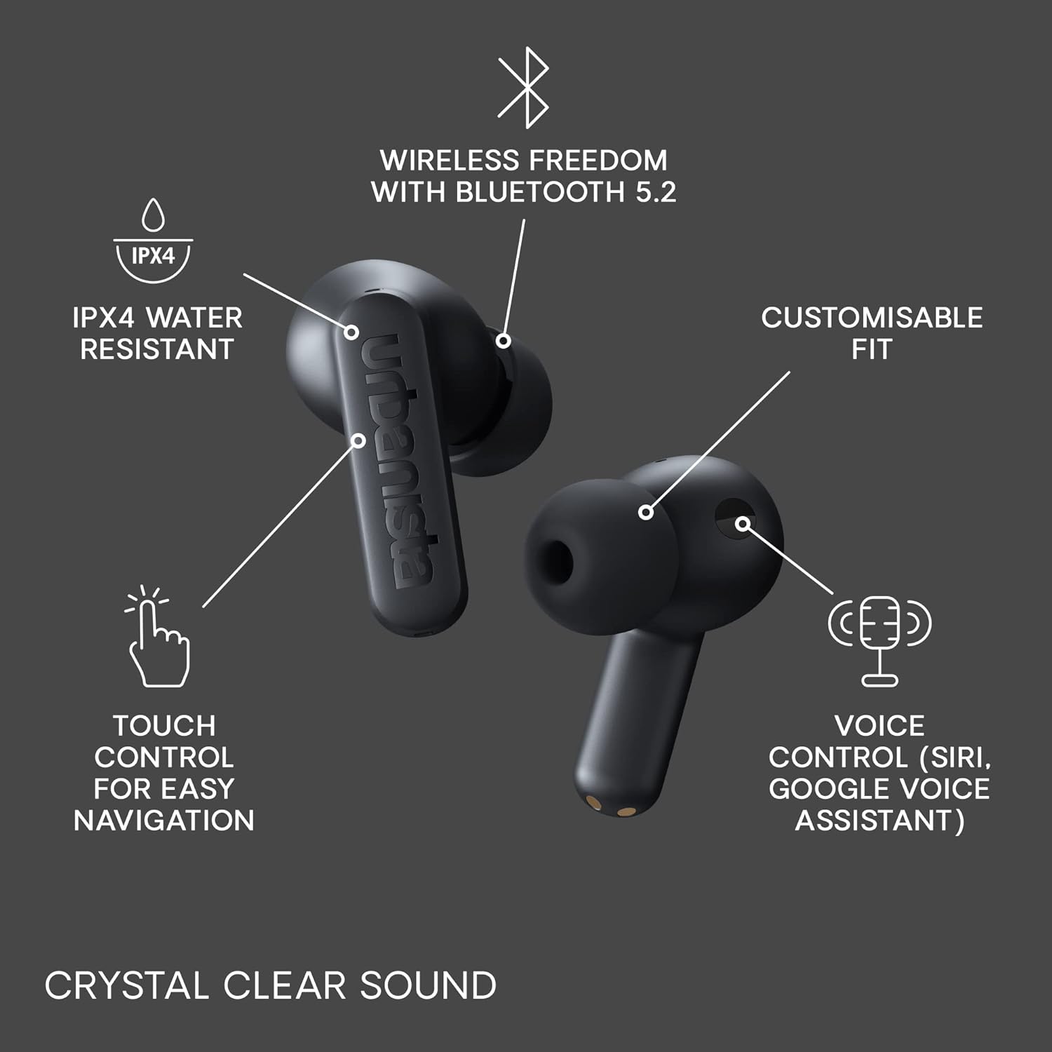 urbanista atlanta hybrid active noise cancelling wireless earbuds deep bass splash resistant headphones bluetooth multipoint earphones transparency