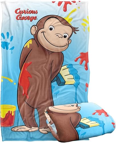 Trevco Curious George Paint - Manta sedosa al tacto súper suave, 36 x 58 pulgadas