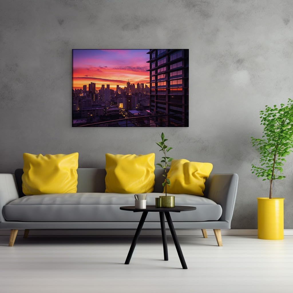 Canvas for Living room. Urban Silhouettes Bathed in Dawn's First Light, 27 x 18 inch Canvas Wall Art - Ready to Hang