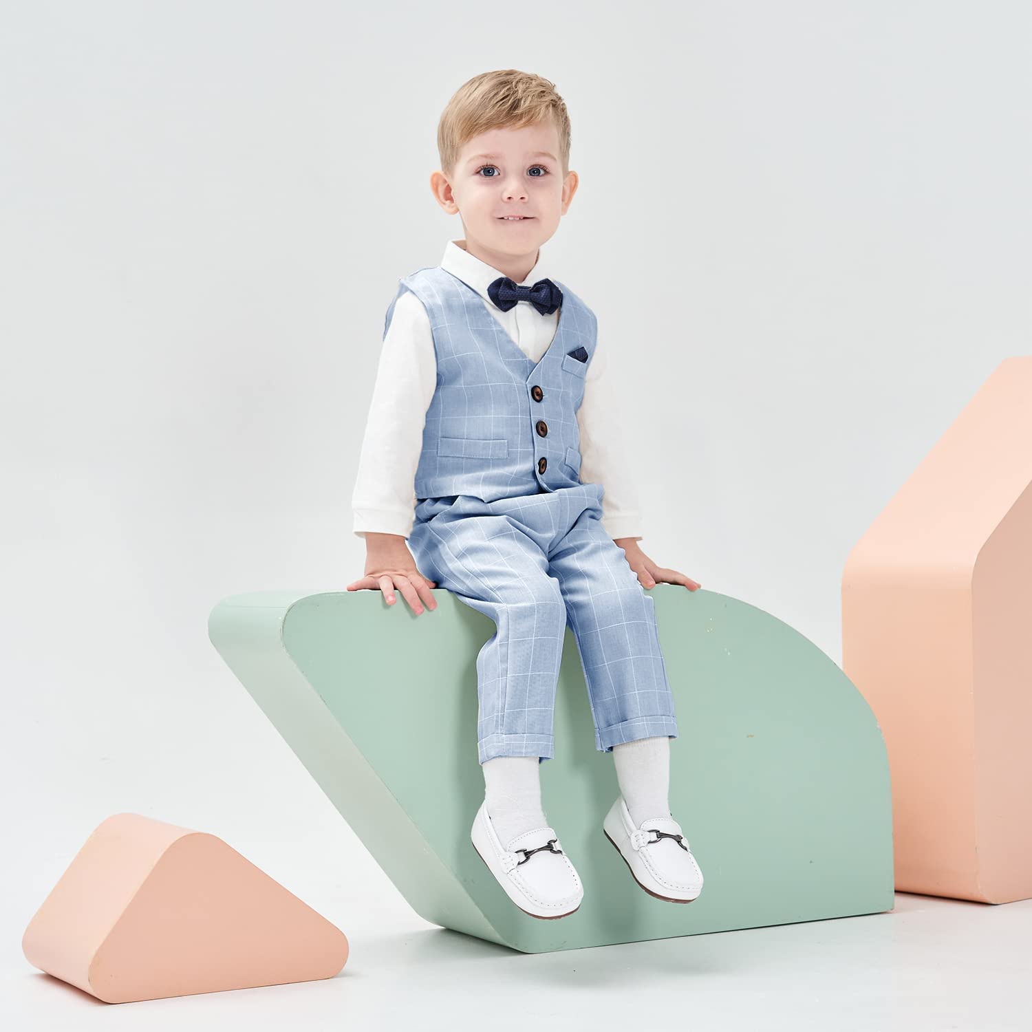Volunboy Baby Boys Gentleman Suit, Toddler Formal Waistcoat Outfit Wedding Shirts + Vest +Bow Tie 4 PCS Set — view 3