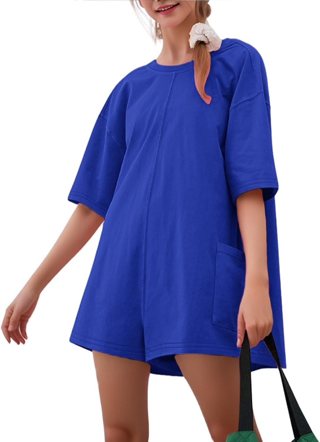 Tshirts Rompers for Women Casual Short Sleeve Back V Neck Oversized Pocket Shorts Overall Romper Cute Jumpsuits