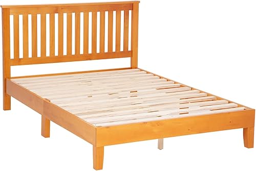 Miniatura 31 de PayLessHere Base de cama de plataforma de madera con cabecero tamaño King, base de madera maciza, soporte de listones de madera, no necesita somier,